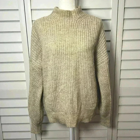 Ted Baker Gorrga Funnel Neck Wool Alpaca Chunky Knit Sweater Size 6 Beige - Picture 1 of 10